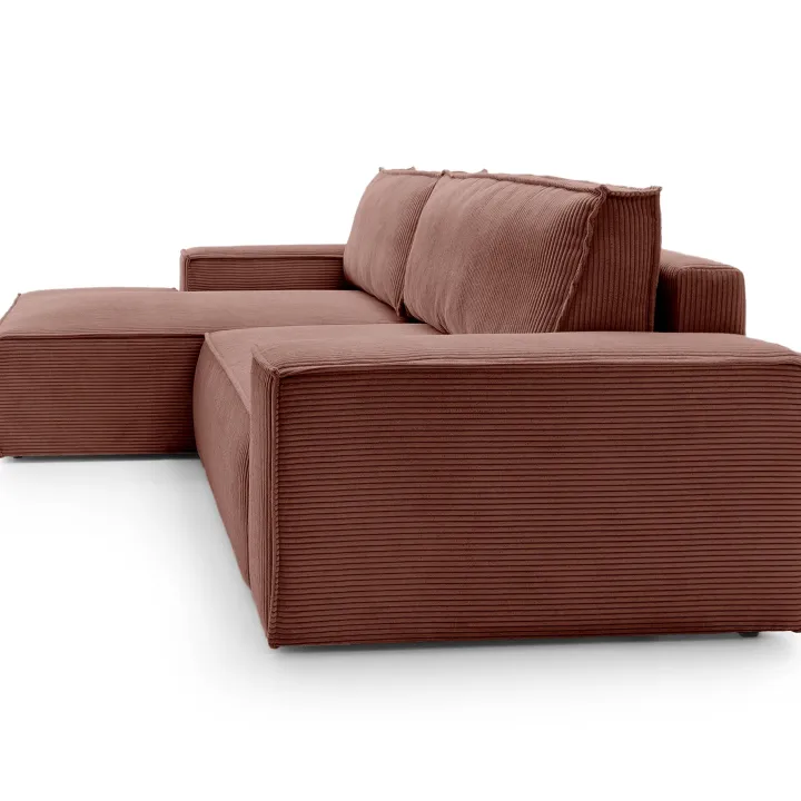 Divano letto angolare sinistra 3 posti 267x167cm velluto a coste rosa Relaxion