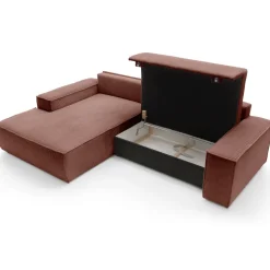 Divano letto angolare sinistra 3 posti 267x167cm velluto a coste rosa Relaxion
