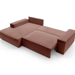 Divano letto angolare sinistra 3 posti 267x167cm velluto a coste rosa Relaxion