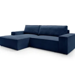 Divano letto angolare sinistra 3 posti 267x167cm velluto a coste blu Relaxion