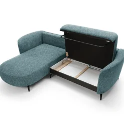 Divano letto angolare sinistra 3 posti 260x180cm tessuto bouclè azzurro Repose