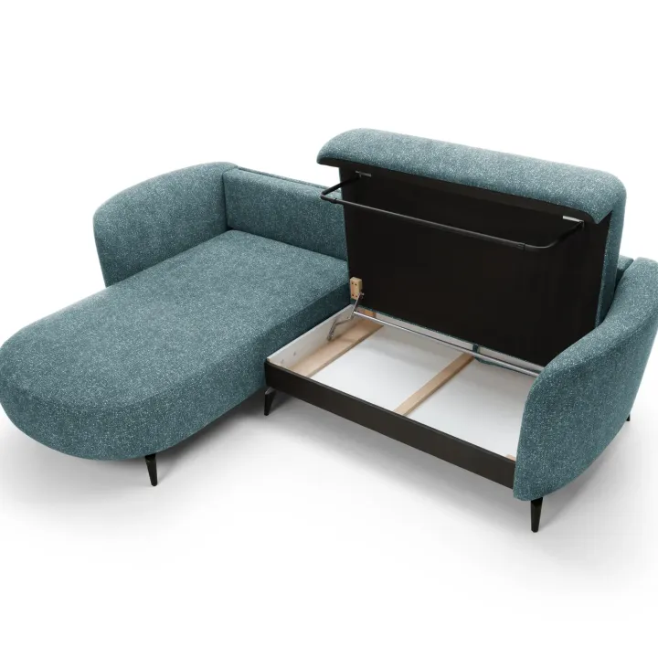 Divano letto angolare sinistra 3 posti 260x180cm tessuto bouclè azzurro Repose