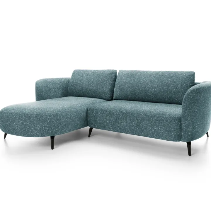 Divano letto angolare sinistra 3 posti 260x180cm tessuto bouclè azzurro Repose