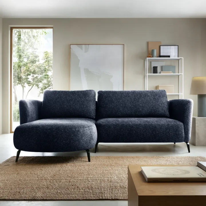 Divano letto angolare sinistra 3 posti 260x180cm tessuto bouclè blu Repose