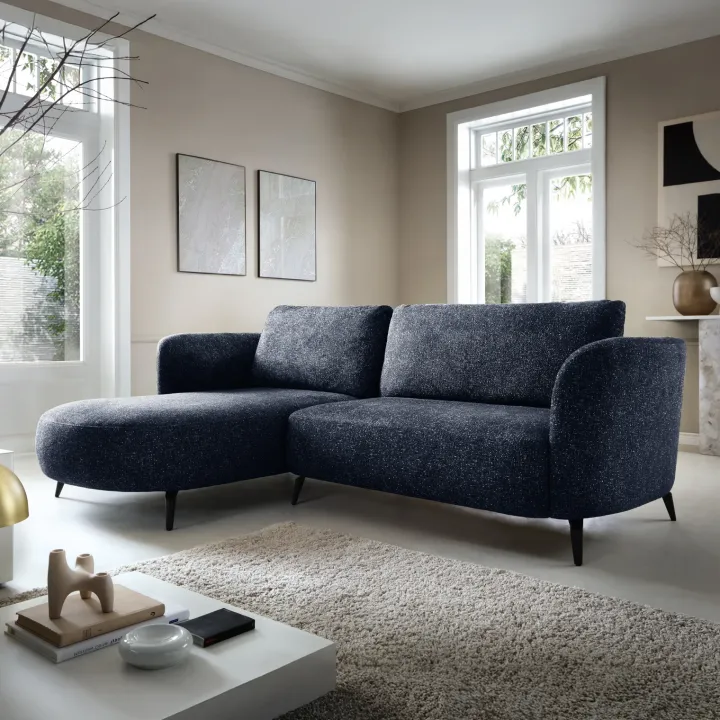 Divano letto angolare sinistra 3 posti 260x180cm tessuto bouclè blu Repose