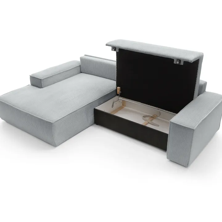 Divano letto angolare sinistra 3 posti 267x167cm velluto a coste grigio chiaro Relaxion