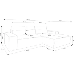 Divano letto angolare sinistra 3 posti 267x167cm velluto a coste grigio chiaro Relaxion