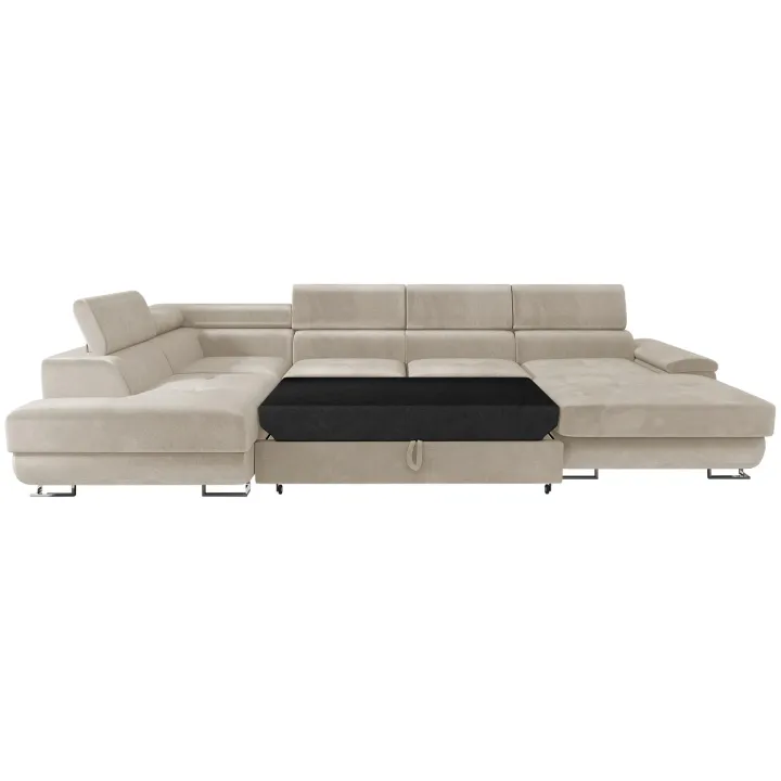Divano letto angolare sinistra 5 posti 345x202cm tessuto beige Sloffy