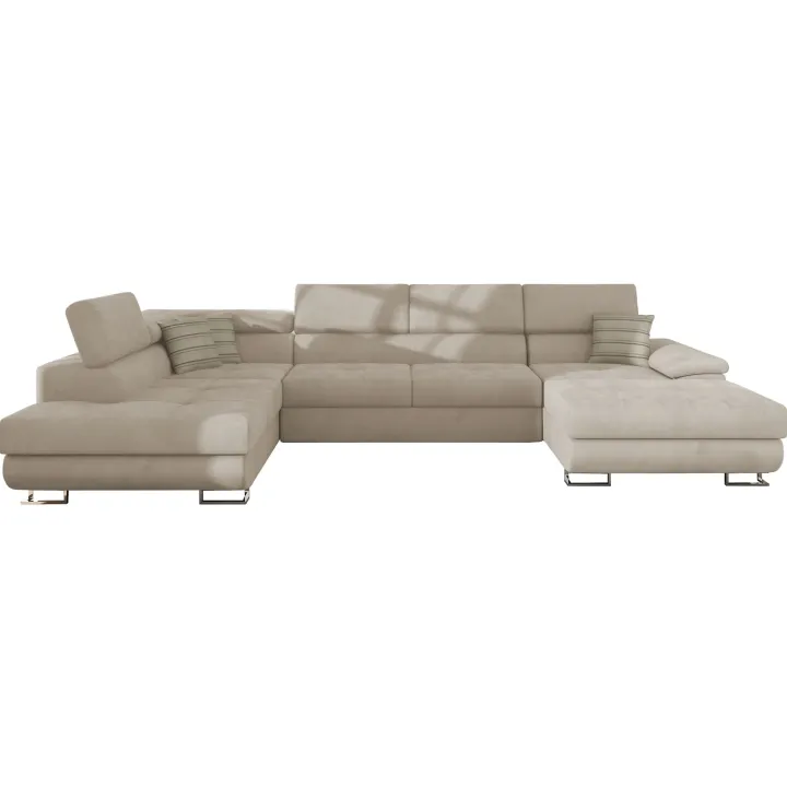 Divano letto angolare sinistra 5 posti 345x202cm tessuto beige Sloffy