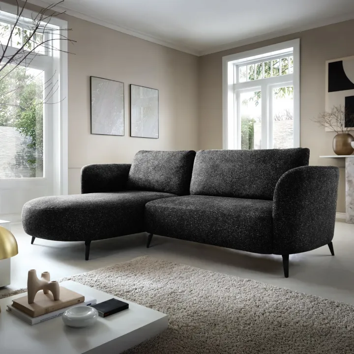Divano letto angolare sinistra 3 posti 260x180cm tessuto bouclè antracite Repose