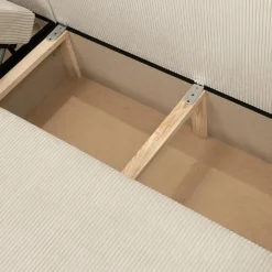Divano letto angolare velluto a coste beige 304x140cm con contenitore Assunta