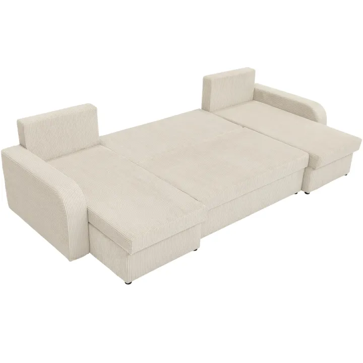 Divano letto angolare velluto a coste beige 304x140cm con contenitore Assunta