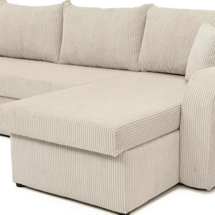 Divano letto angolare velluto a coste beige 304x140cm con contenitore Assunta