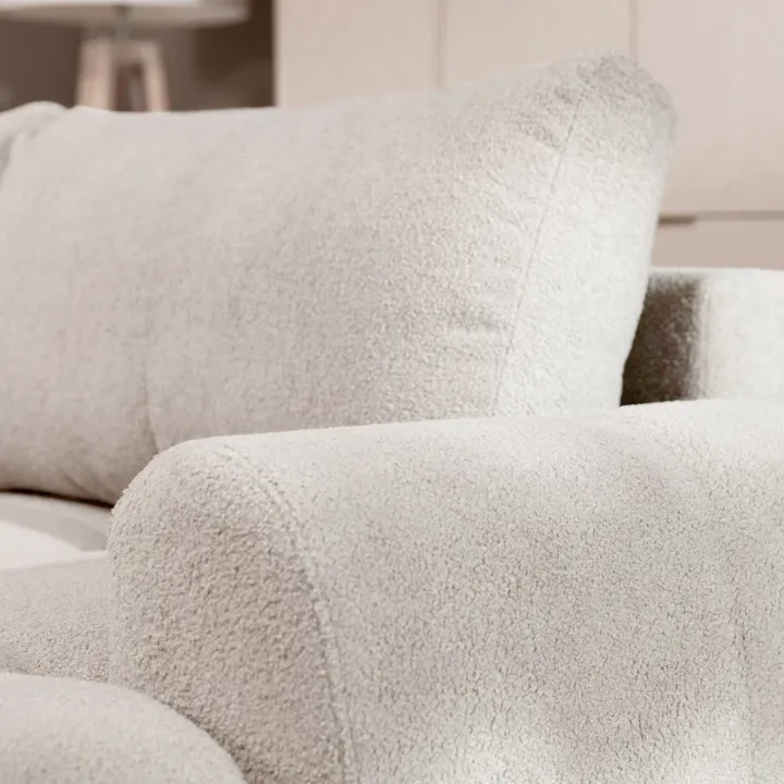 Divano letto con angolo a destra 4 posti 270x173cm con contenitore tessuto bouclé bianco crema Litos