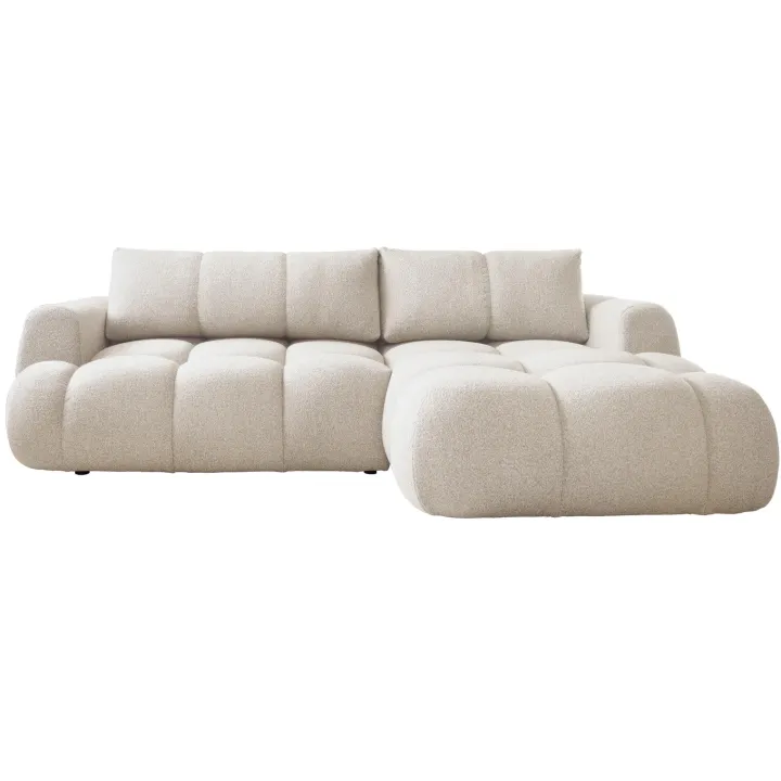 Divano letto con angolo a destra 4 posti 270x173cm con contenitore tessuto bouclé bianco crema Litos