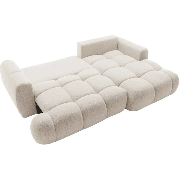 Divano letto con angolo a destra 4 posti 270x173cm con contenitore tessuto bouclé bianco crema Litos