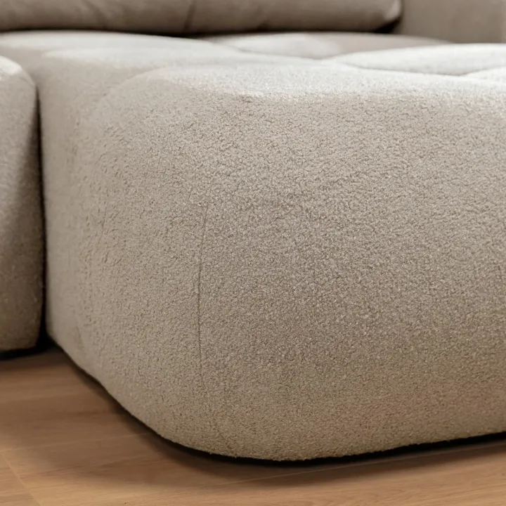 Divano letto con angolo a destra 4 posti 270x173cm con contenitore tessuto bouclé beige Litos