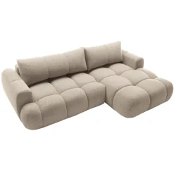 Divano letto con angolo a destra 4 posti 270x173cm con contenitore tessuto bouclé beige Litos