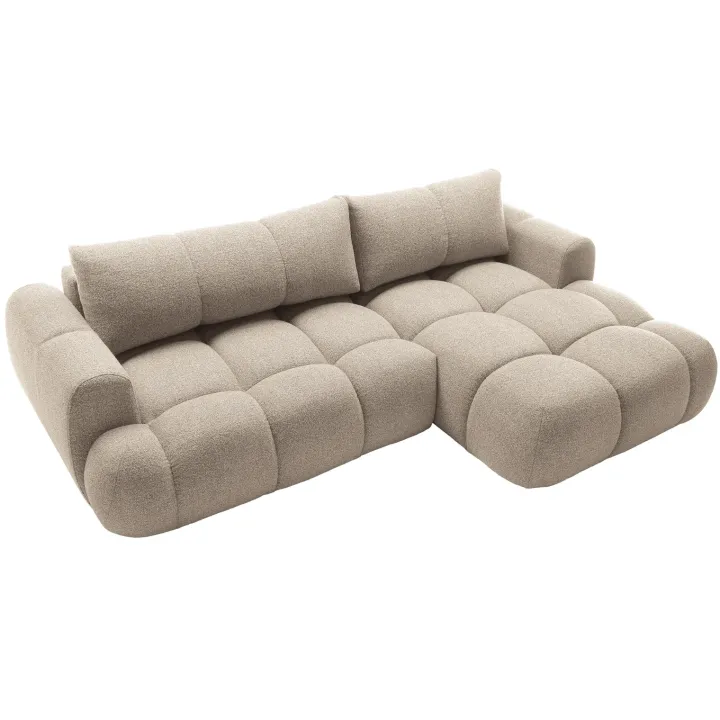 Divano letto con angolo a destra 4 posti 270x173cm con contenitore tessuto bouclé beige Litos