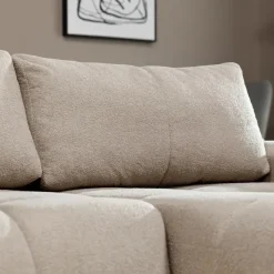 Divano letto con angolo a destra 4 posti 270x173cm con contenitore tessuto bouclé beige Litos