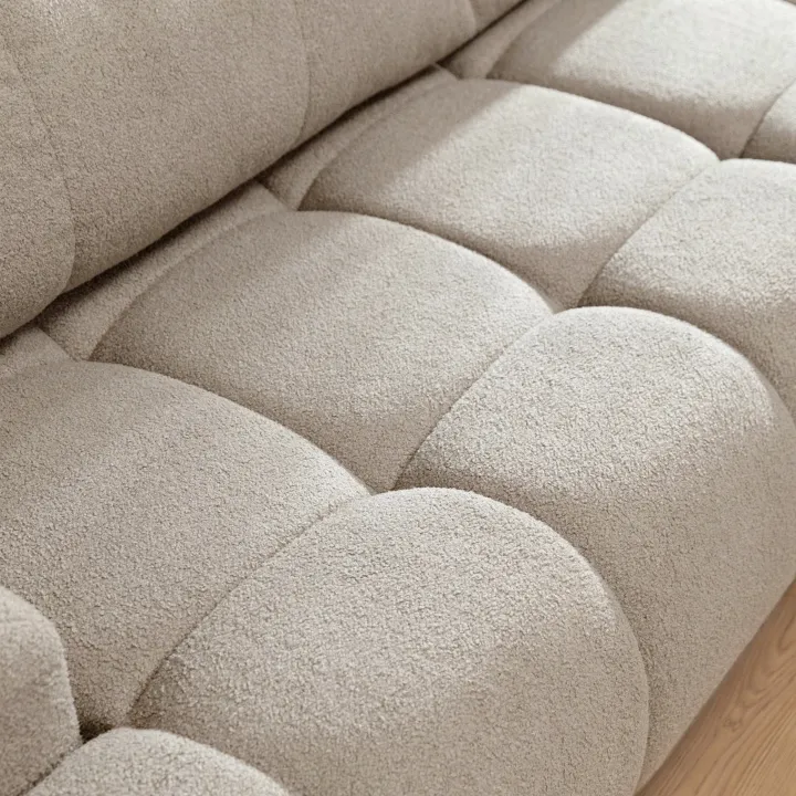 Divano letto con angolo a destra 4 posti 270x173cm con contenitore tessuto bouclé beige Litos