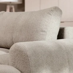 Divano letto con angolo a destra 4 posti 270x173cm con contenitore tessuto bouclé beige Litos