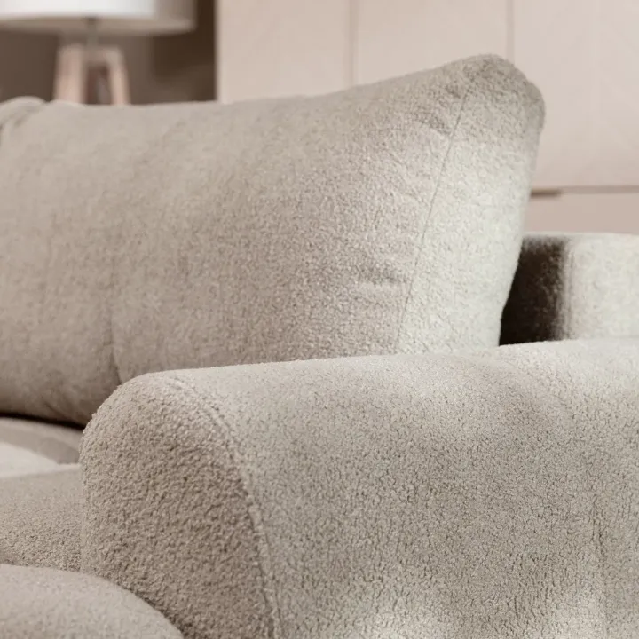 Divano letto con angolo a destra 4 posti 270x173cm con contenitore tessuto bouclé beige Litos