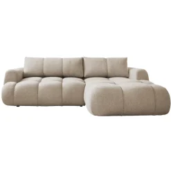 Divano letto con angolo a destra 4 posti 270x173cm con contenitore tessuto bouclé beige Litos