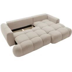 Divano letto con angolo a destra 4 posti 270x173cm con contenitore tessuto bouclé beige Litos
