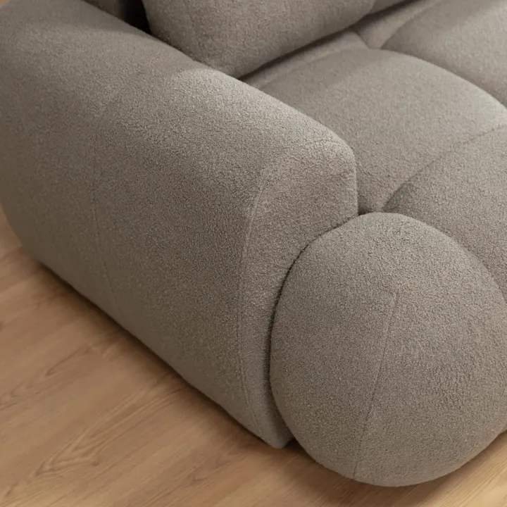Divano letto con angolo a destra 4 posti 270x173cm con contenitore tessuto bouclé grigio tortora Litos