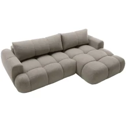 Divano letto con angolo a destra 4 posti 270x173cm con contenitore tessuto bouclé grigio tortora Litos