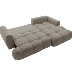 Divano letto con angolo a destra 4 posti 270x173cm con contenitore tessuto bouclé grigio tortora Litos