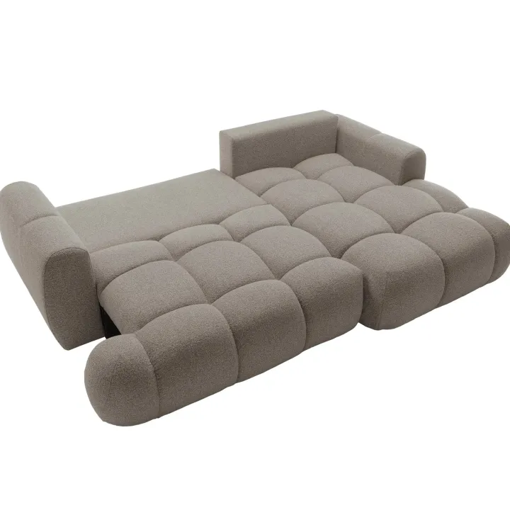 Divano letto con angolo a destra 4 posti 270x173cm con contenitore tessuto bouclé grigio tortora Litos