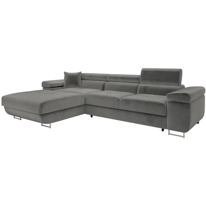 Divano letto con angolo a destra 4 posti 280x170cm box contenitore vellutato grigio Elvio
