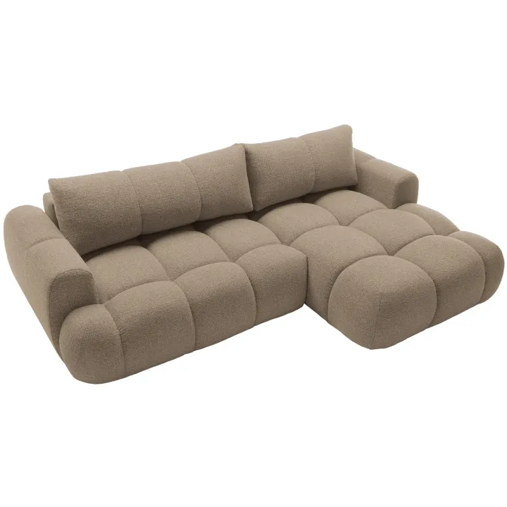 Divano letto con angolo a destra 4 posti 270x173cm con contenitore tessuto bouclé marrone chiaro Litos