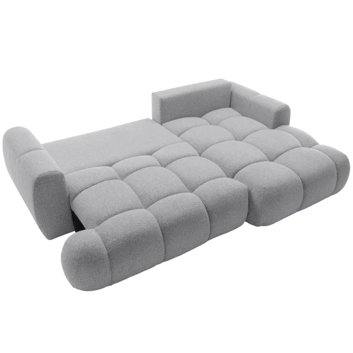 Divano letto con angolo a destra 4 posti 270x173cm con contenitore tessuto bouclé grigio chiaro Litos