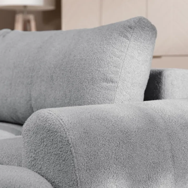 Divano letto con angolo a destra 4 posti 270x173cm con contenitore tessuto bouclé grigio chiaro Litos
