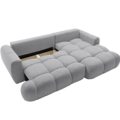 Divano letto con angolo a destra 4 posti 270x173cm con contenitore tessuto bouclé grigio chiaro Litos