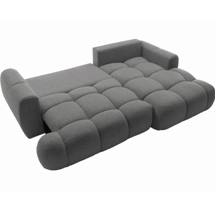 Divano letto con angolo a destra 4 posti 270x173cm con contenitore tessuto bouclé grigio scuro Litos