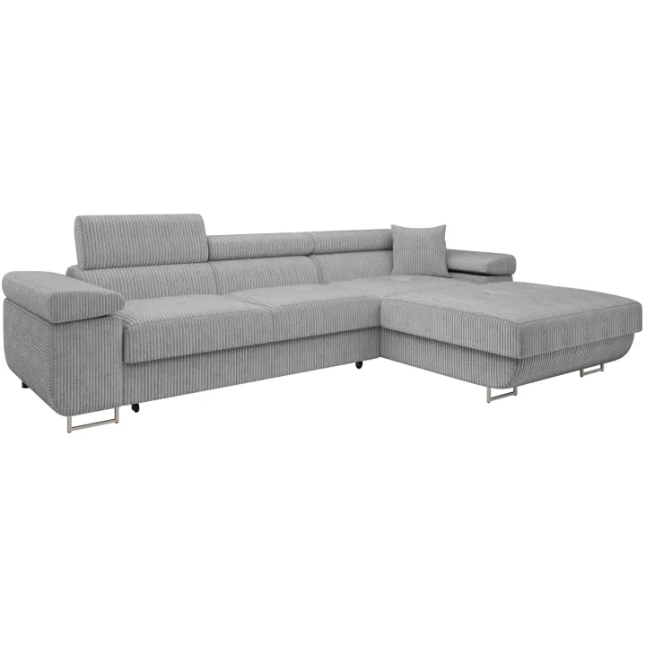 Divano letto con angolo a destra 4 posti 280x170cm box contenitore a coste grigio Elvio