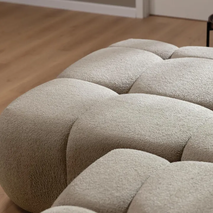 Divano letto con angolo a sinistra 4 posti 270x173cm con contenitore tessuto bouclé marrone chiaro Litos