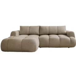 Divano letto con angolo a sinistra 4 posti 270x173cm con contenitore tessuto bouclé marrone chiaro Litos