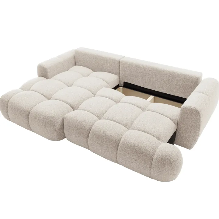 Divano letto con angolo a sinistra 4 posti 270x173cm con contenitore tessuto bouclé bianco crema Litos