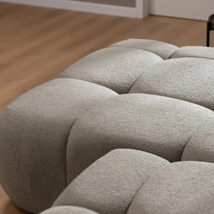 Divano letto con angolo a sinistra 4 posti 270x173cm con contenitore tessuto bouclé grigio tortora Litos