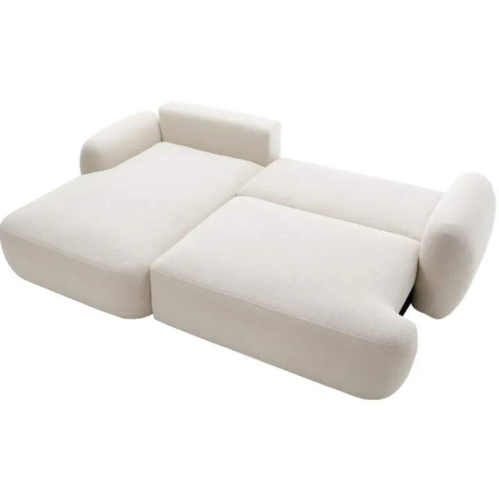 Divano letto con angolo a sinistra 4 posti 275x175cm con contenitore imbottito beige Aurum