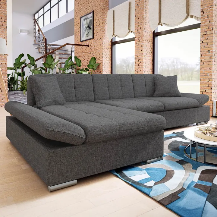 Divano letto con angolo a sinistra 4 posti 278x161cm contenitore grigio Zenia
