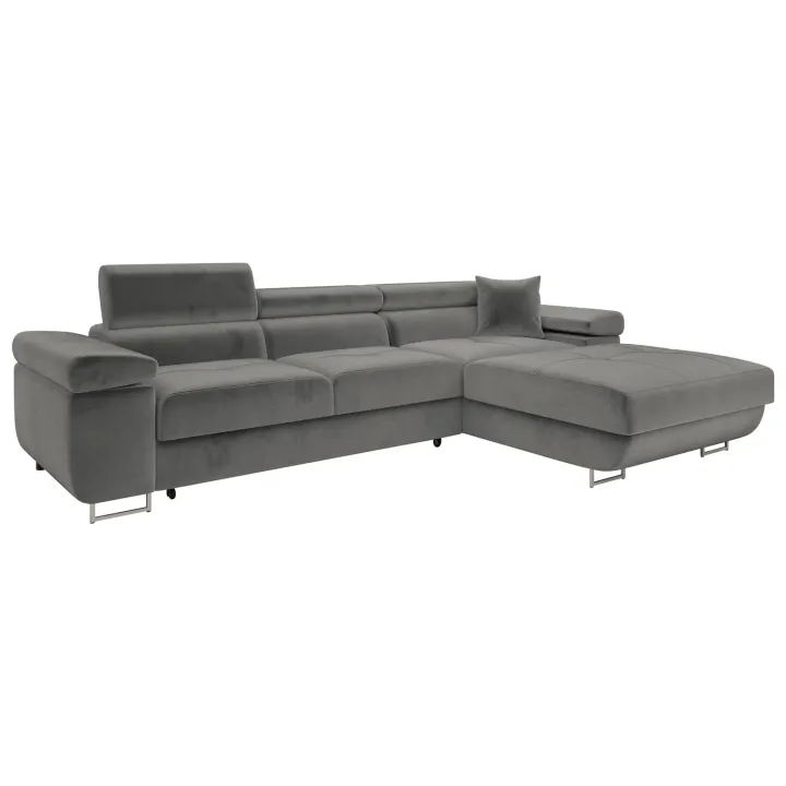 Divano letto con angolo a sinistra 4 posti 280x170cm box contenitore velluto grigio Elvio