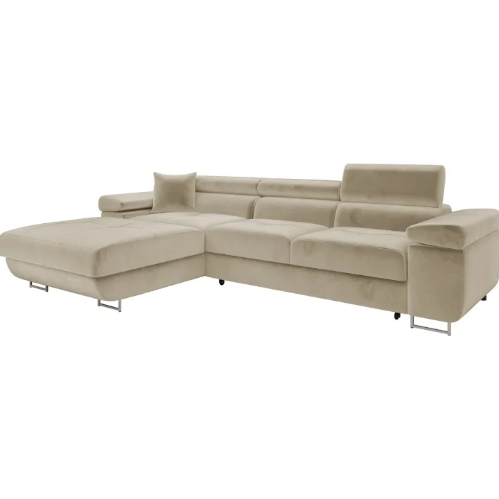 Divano letto con angolo a sinistra 4 posti 280x170cm box contenitore velluto beige Elvio