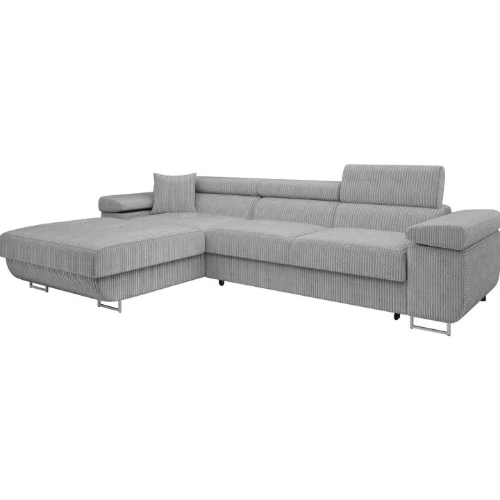 Divano letto con angolo a sinistra 4 posti 280x170cm box contenitore a coste grigio Elvio