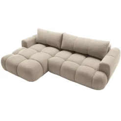 Divano letto con angolo a sinistra 4 posti 270x173cm con contenitore tessuto bouclé beige Litos